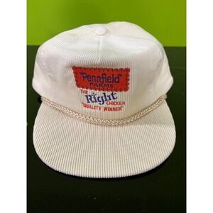 Vintage Pennfield‎ Farms Corduroy Hat Cap Rope Brim Cream White Chicken Winner
